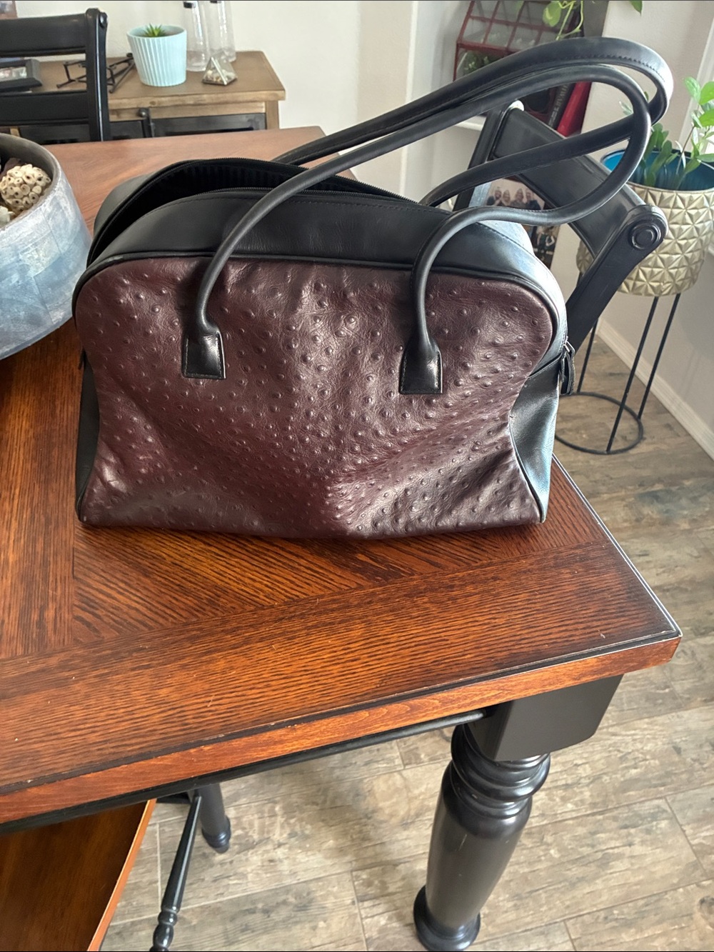 Vintage 1998 Kooba Black and Brown ostrich, leather Textured Dome Shoulder Bag